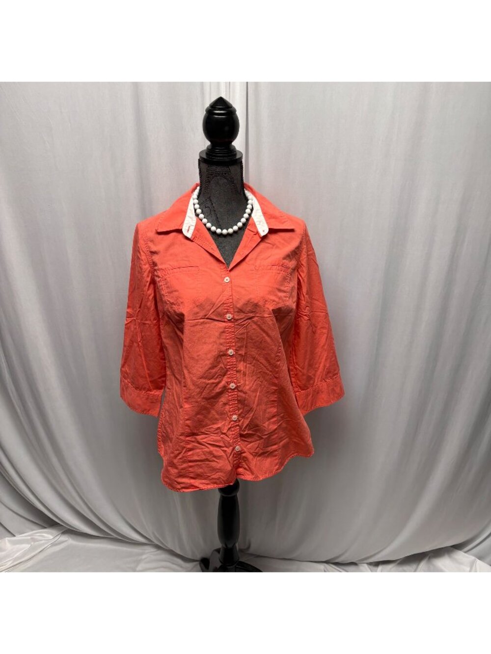 Van Heusen Womens Button-Up Shirt Size Large Coral Cotton Casual Comfy